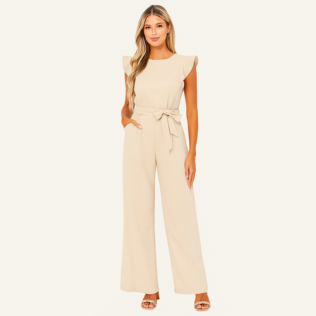Women’s Ruffle Sleeve Wide Leg Jumpsuit – Elegant Summer Occasion Wear