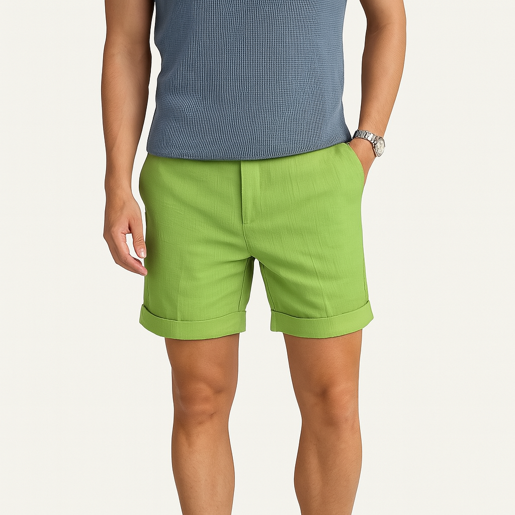 Herren Vintage Leinen Strand-Shorts – Elastischer Bund & Kordelzug