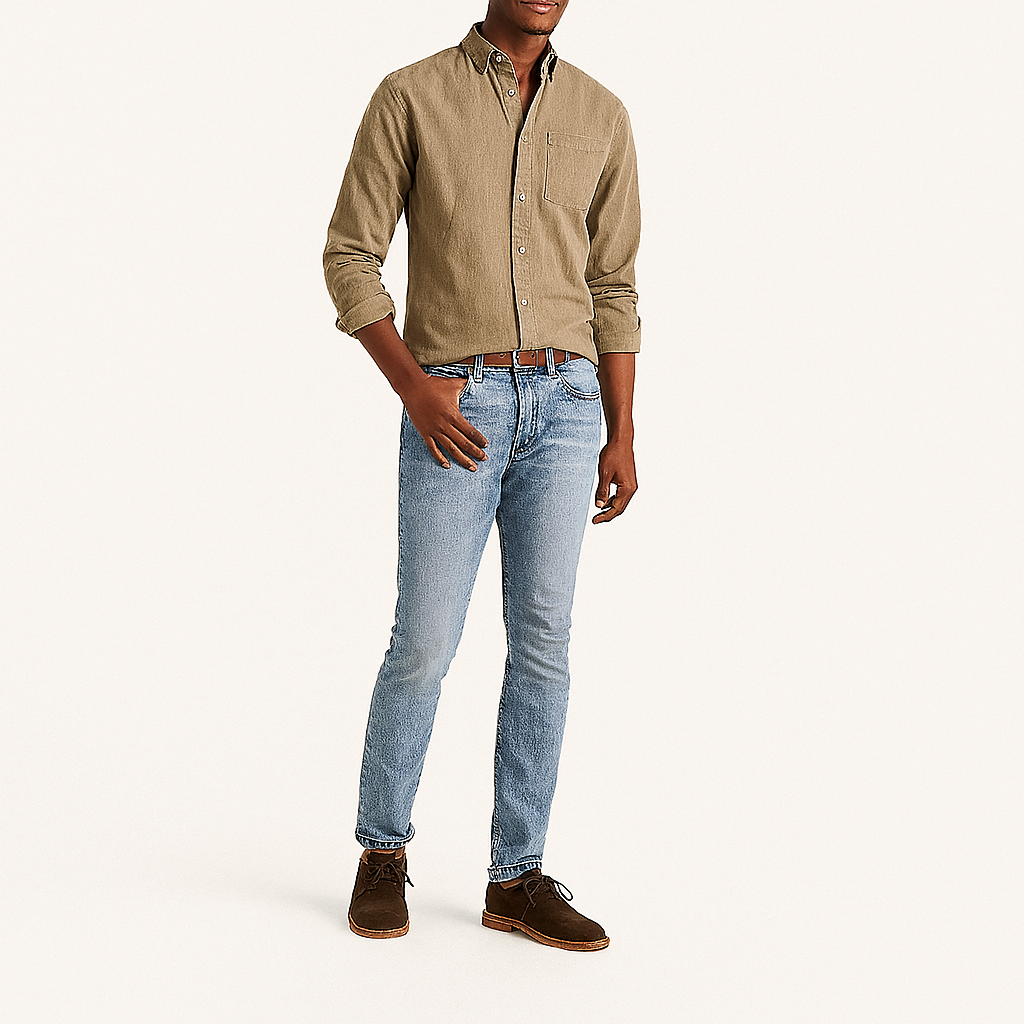Herren Langarm-Leinenhemd – Leichtes Sommer-Button-Up