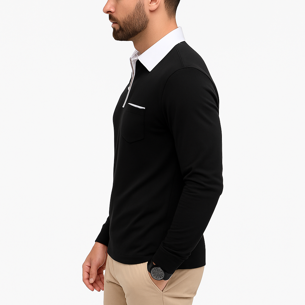 Herren Langarm-Polo mit Reißverschlusskragen – Smart-Casual
