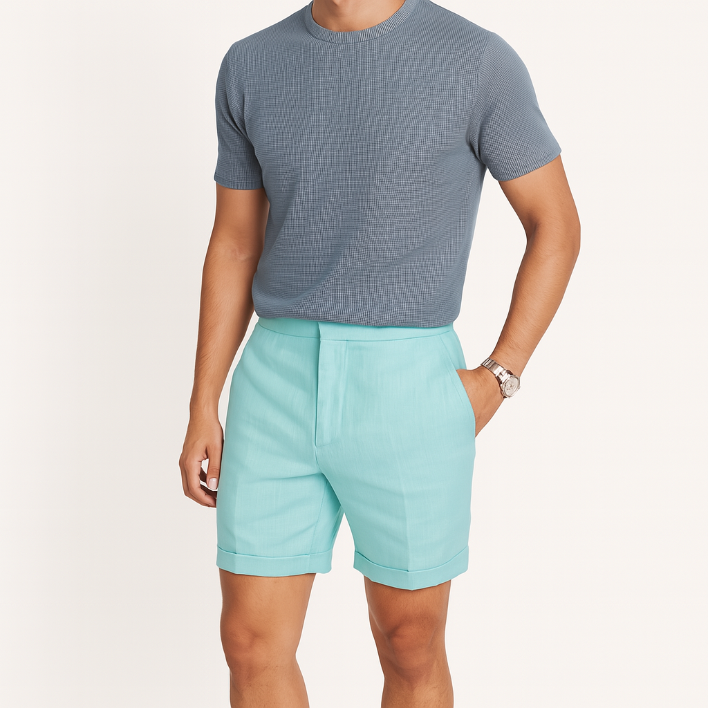 Herren Vintage Leinen Strand-Shorts – Elastischer Bund & Kordelzug
