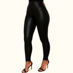 Schwarze Kunstleder Stretch-Leggings mit Hohem Bund – Wet-Look