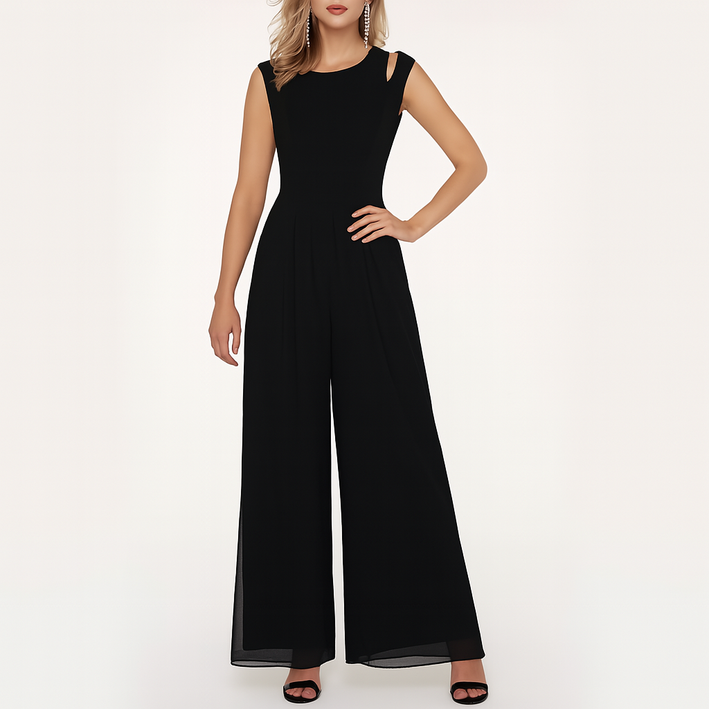 Damen ärmelloser Jumpsuit, weiter Schnitt, elegant