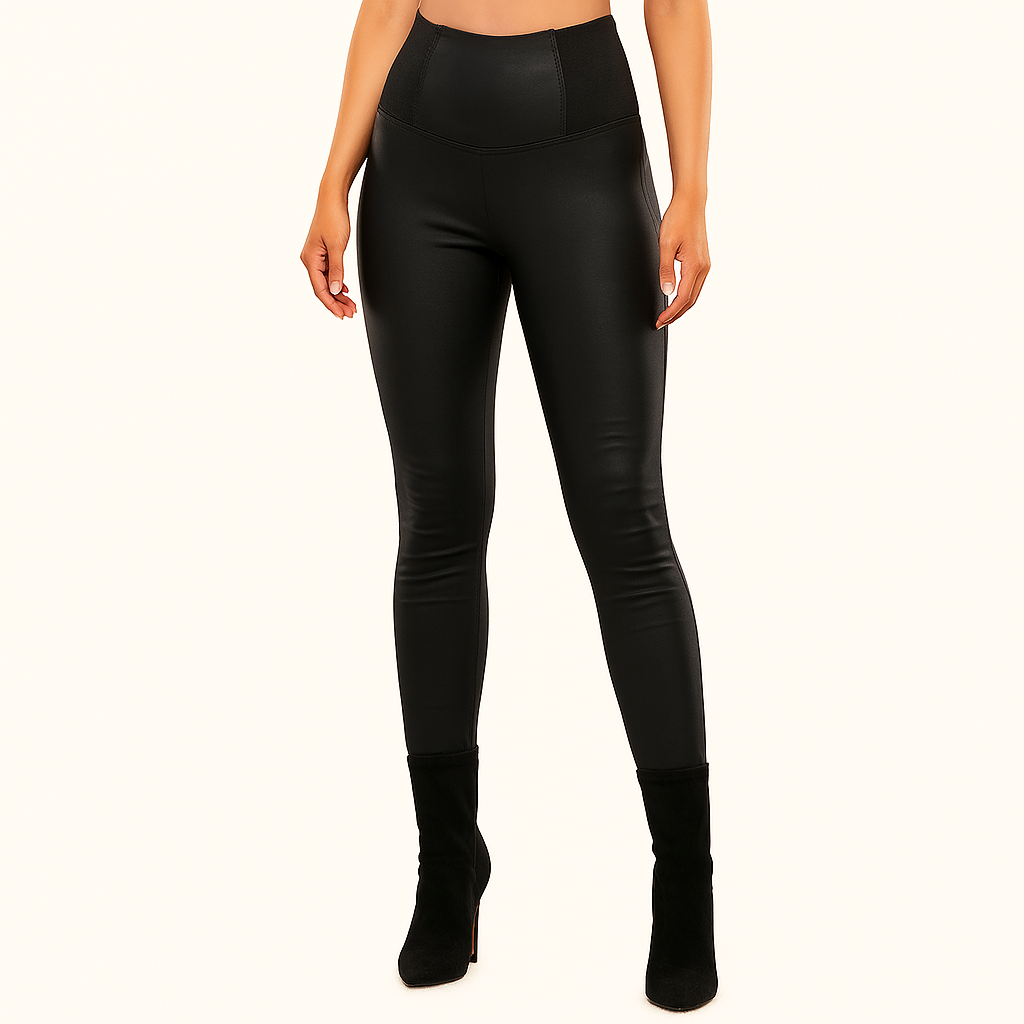 Hochtaillierte Kunstleder-Stretch-Leggings – Schwarz