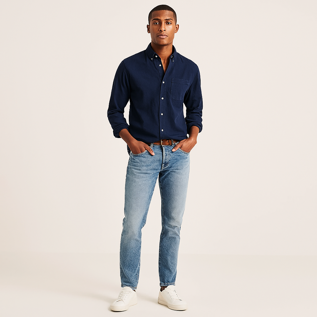 Herren Langarm-Leinenhemd – Leichtes Sommer-Button-Up