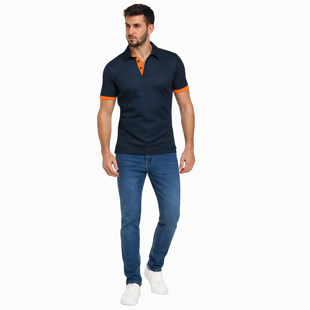 Herren Blaues Polo-Shirt mit kurzen Ärmeln – Leichtes Sommeroberteil