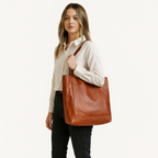 Damen elegante Leder Schultertasche – Strukturierte Tote mit Obergriff