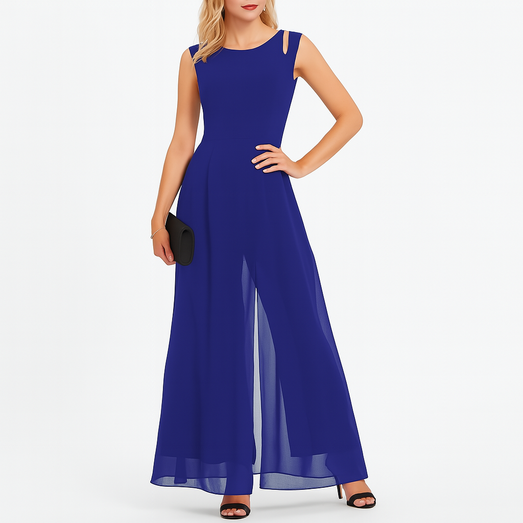 Damen ärmelloser Jumpsuit, weiter Schnitt, elegant