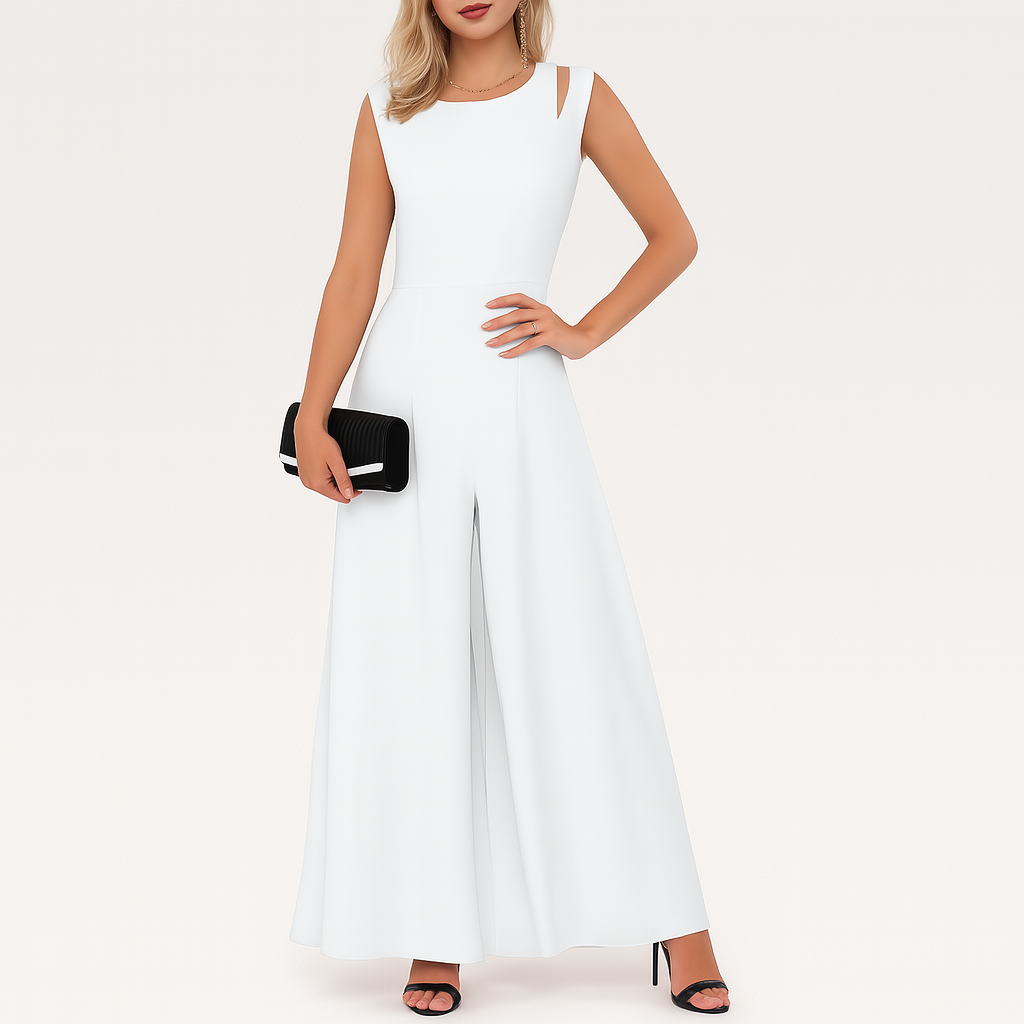 Damen ärmelloser Jumpsuit, weiter Schnitt, elegant