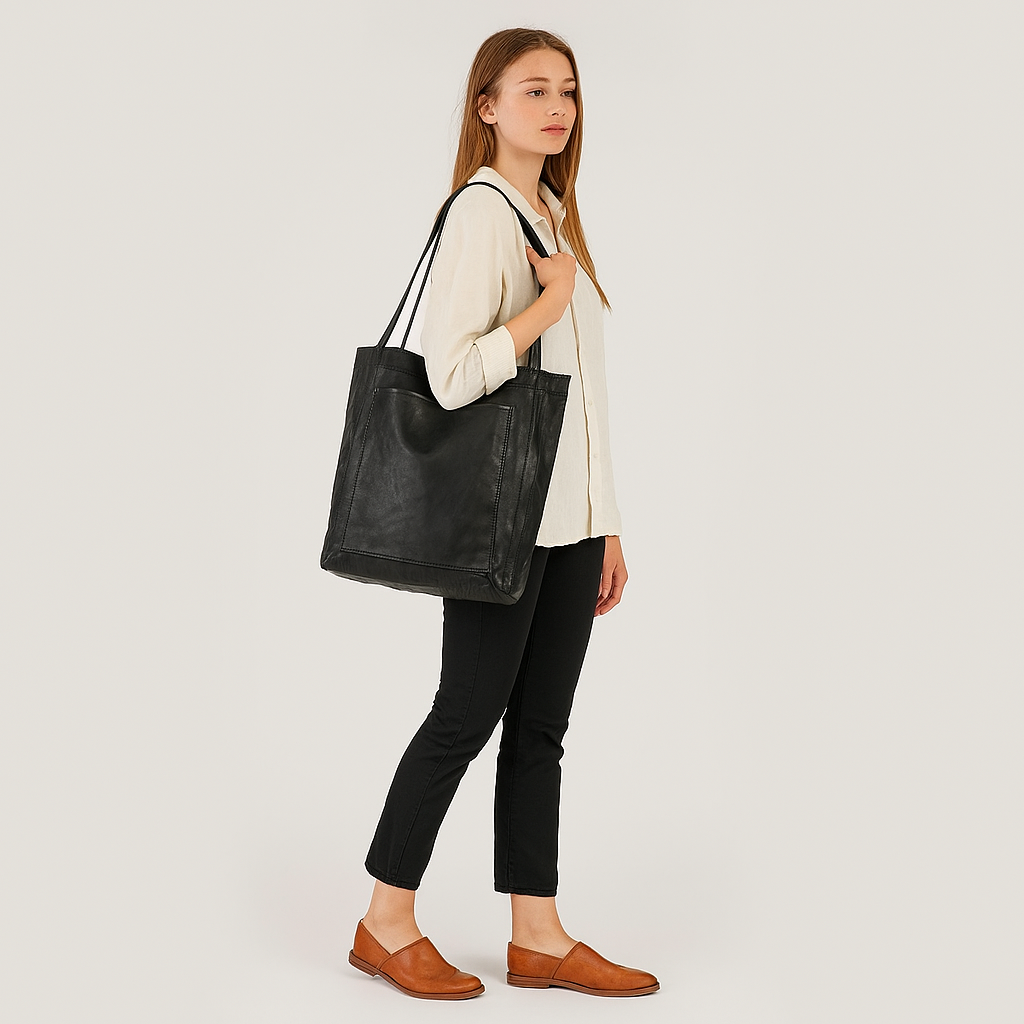 Damen elegante Leder Schultertasche – Strukturierte Tote mit Obergriff