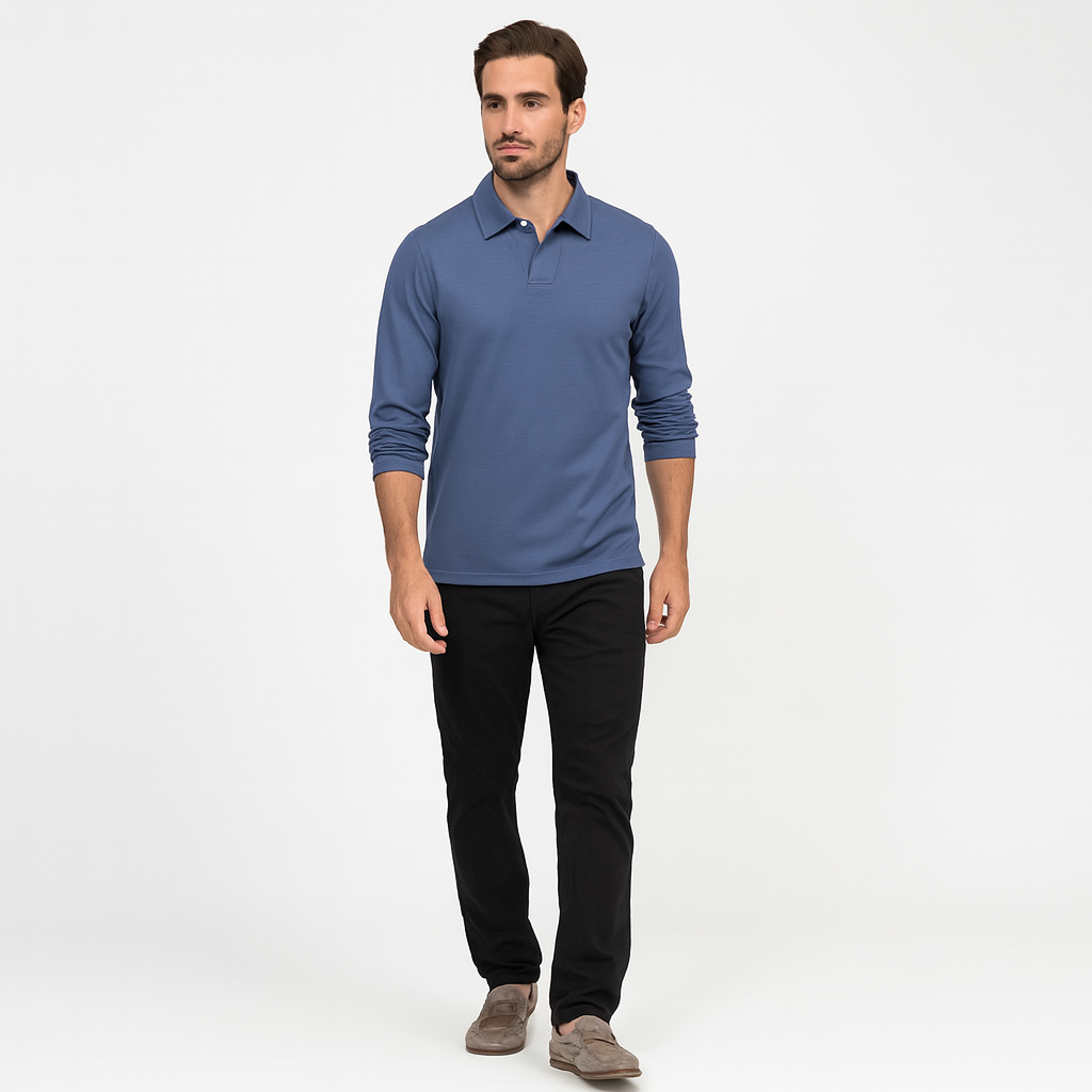 Herren-Langarm-Poloshirt – Strickpullover mit Kragen