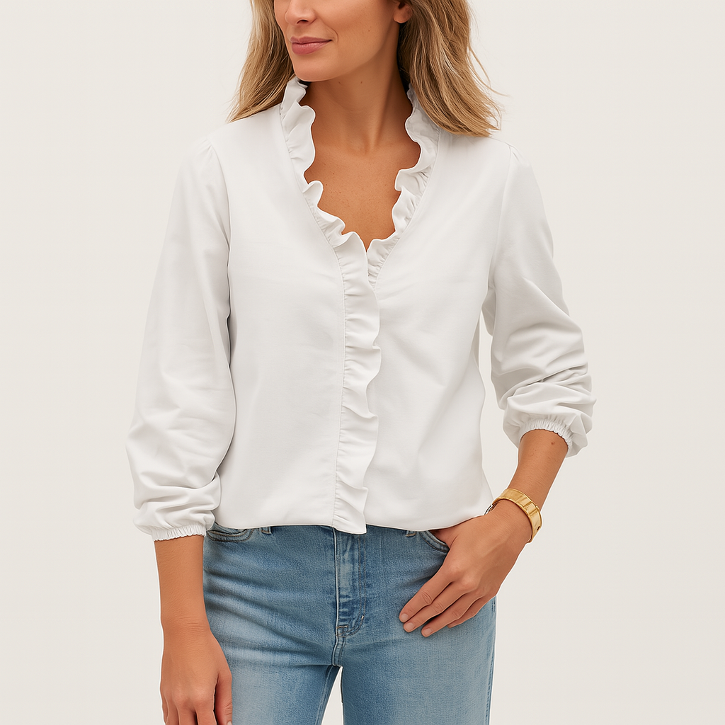 Damen V-Ausschnitt Rüschenbluse Leichter Sommer-Arbeitsbluse