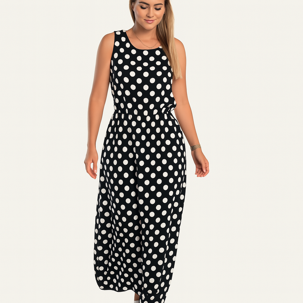 Damen Polka-Dot Maxi-Kleid – Stufenärmel & Sommerstil
