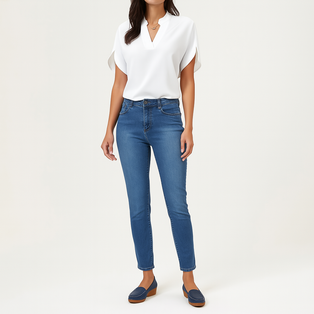 Bluse mit ausgestellten Ärmeln – Leichtes, lässiges Sommer-Top mit Rundhalsausschnitt
