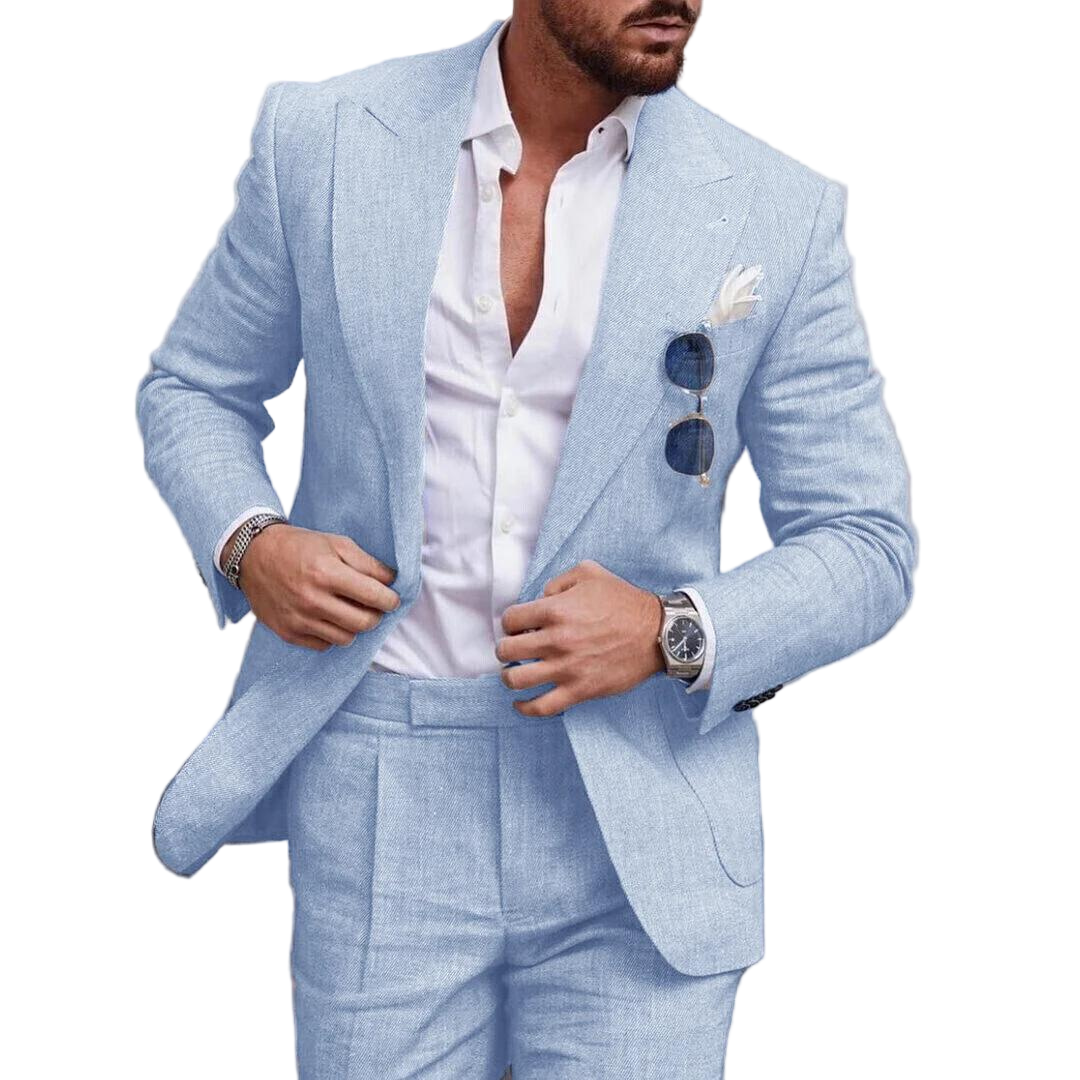 Herren Leinen-Anzug Set – 2-teiliges Sommerhochzeits- & Urlaubsoutfit