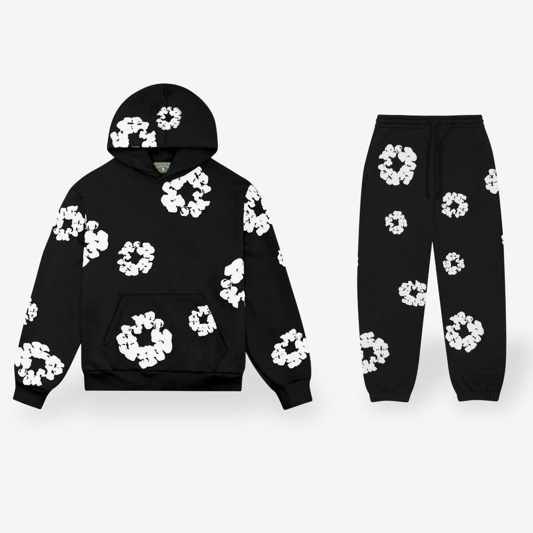 Unisex Floral Trainingsanzug Set mit Kapuzenpullover und Jogginghose – Streetwear