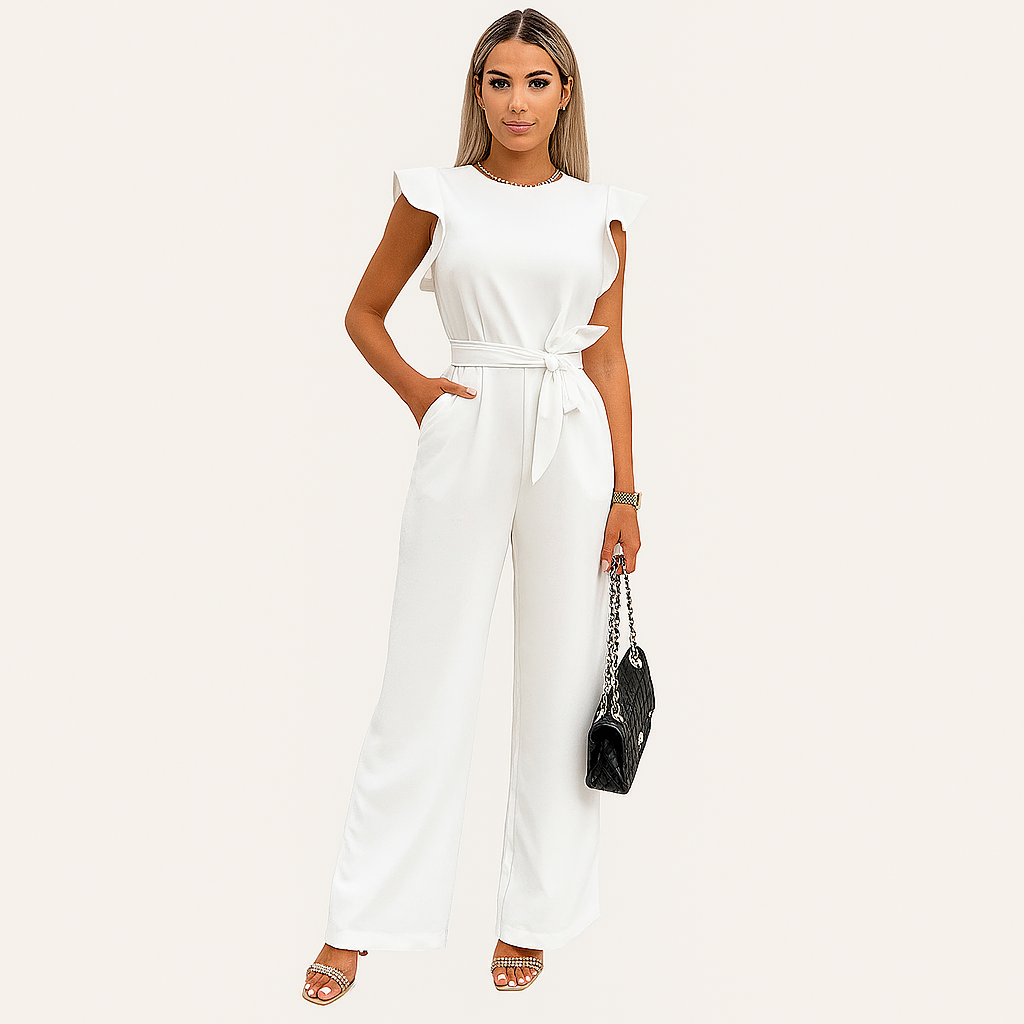 Damen Jumpsuit mit Rüschenärmeln und weitem Bein – Elegante Sommermode