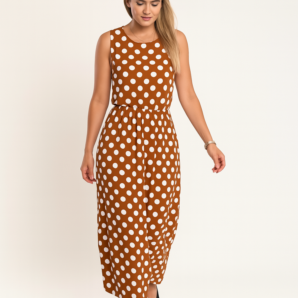 Damen Polka-Dot Maxi-Kleid – Stufenärmel & Sommerstil