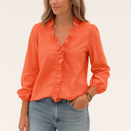 Damen V-Ausschnitt Rüschenbluse Leichter Sommer-Arbeitsbluse