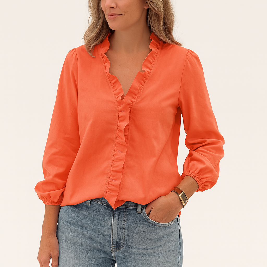 Damen V-Ausschnitt Rüschenbluse Leichter Sommer-Arbeitsbluse