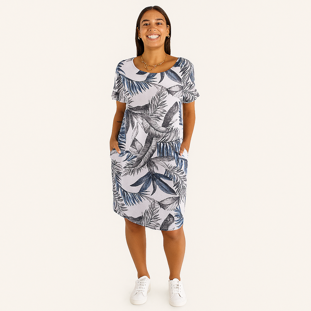 Damen Entspanntes Rundhals-Midi-Kleid – Leicht & mit Taschen