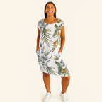 Damen Entspanntes Rundhals-Midi-Kleid – Leicht & mit Taschen