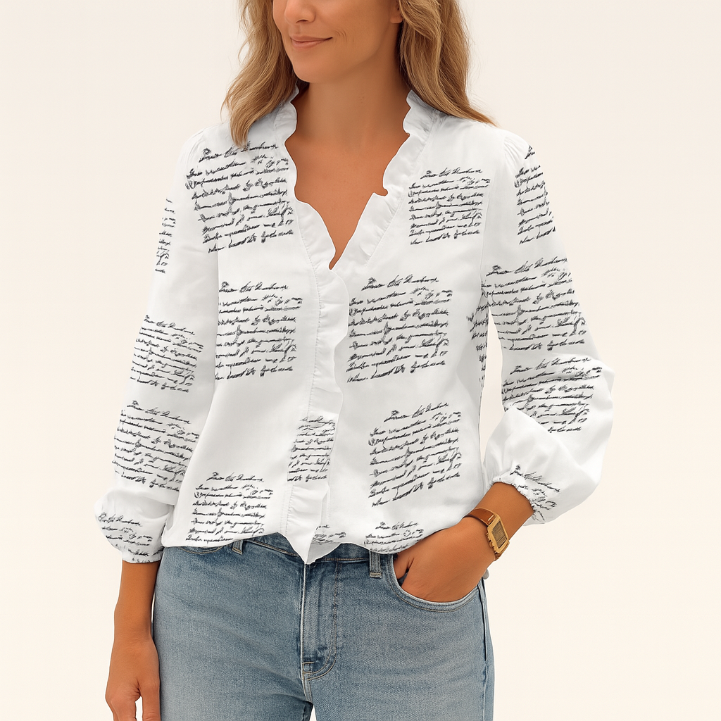 Damen V-Ausschnitt Rüschenbluse Leichter Sommer-Arbeitsbluse