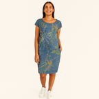 Damen Entspanntes Rundhals-Midi-Kleid – Leicht & mit Taschen