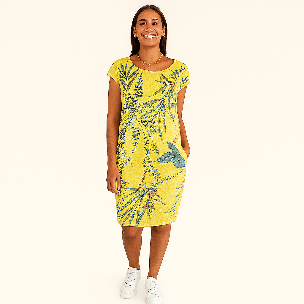 Damen Entspanntes Rundhals-Midi-Kleid – Leicht & mit Taschen