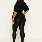 Schwarzes Knoten-Front Kurzarm-Top – Casual T-Shirt für den Alltag