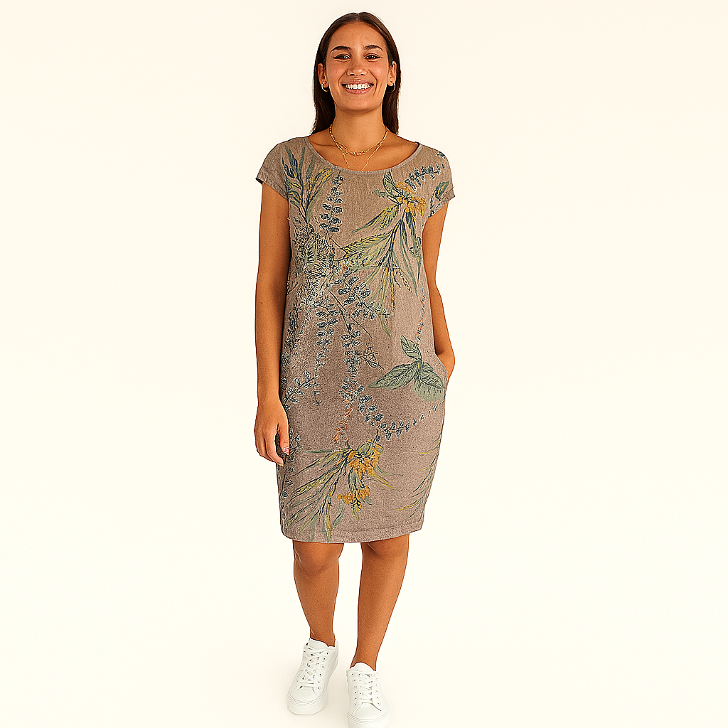 Damen Entspanntes Rundhals-Midi-Kleid – Leicht & mit Taschen