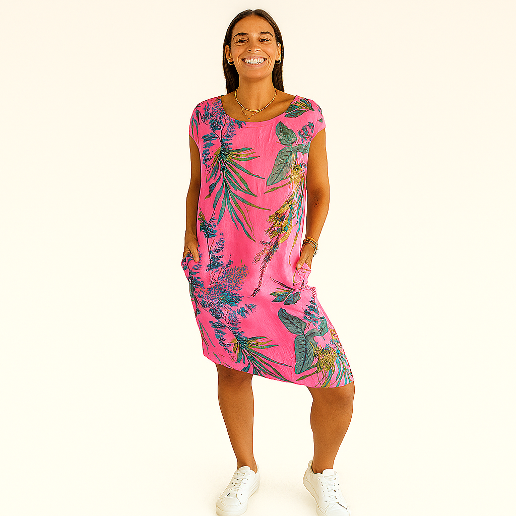 Damen Entspanntes Rundhals-Midi-Kleid – Leicht & mit Taschen