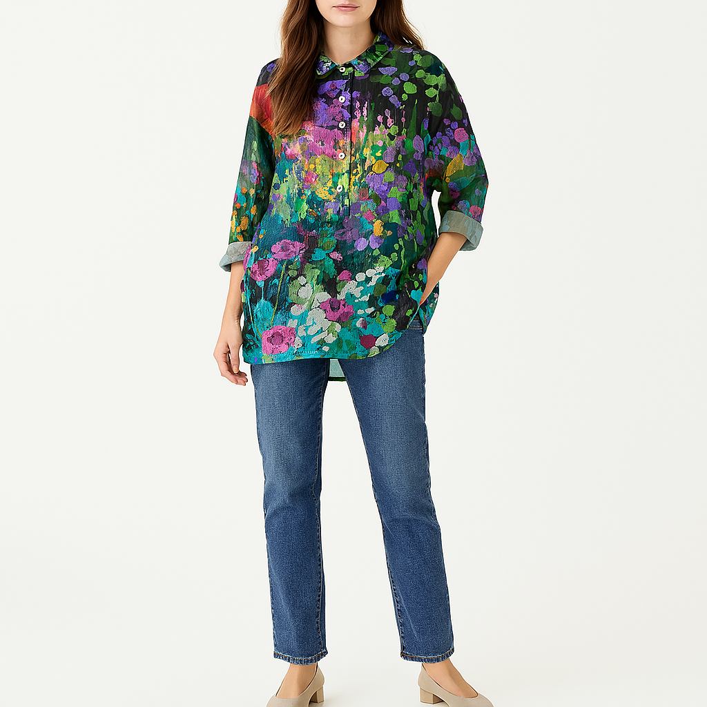 Damen Handmade Blumen-Shirt – Leichtes, handgefertigtes Sommer-Top