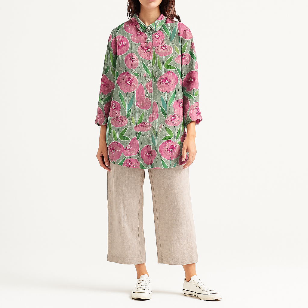 Damen Handmade Blumen-Shirt – Leichtes, handgefertigtes Sommer-Top