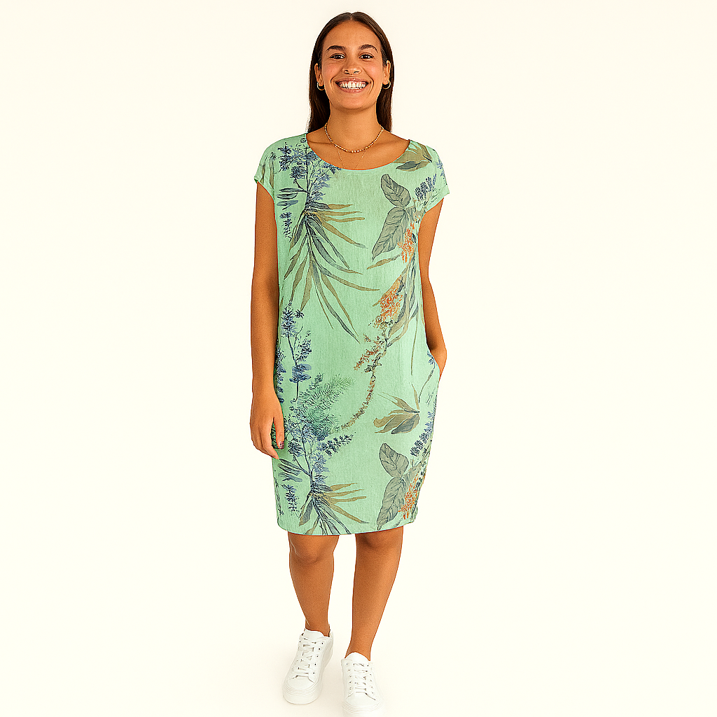 Damen Entspanntes Rundhals-Midi-Kleid – Leicht & mit Taschen