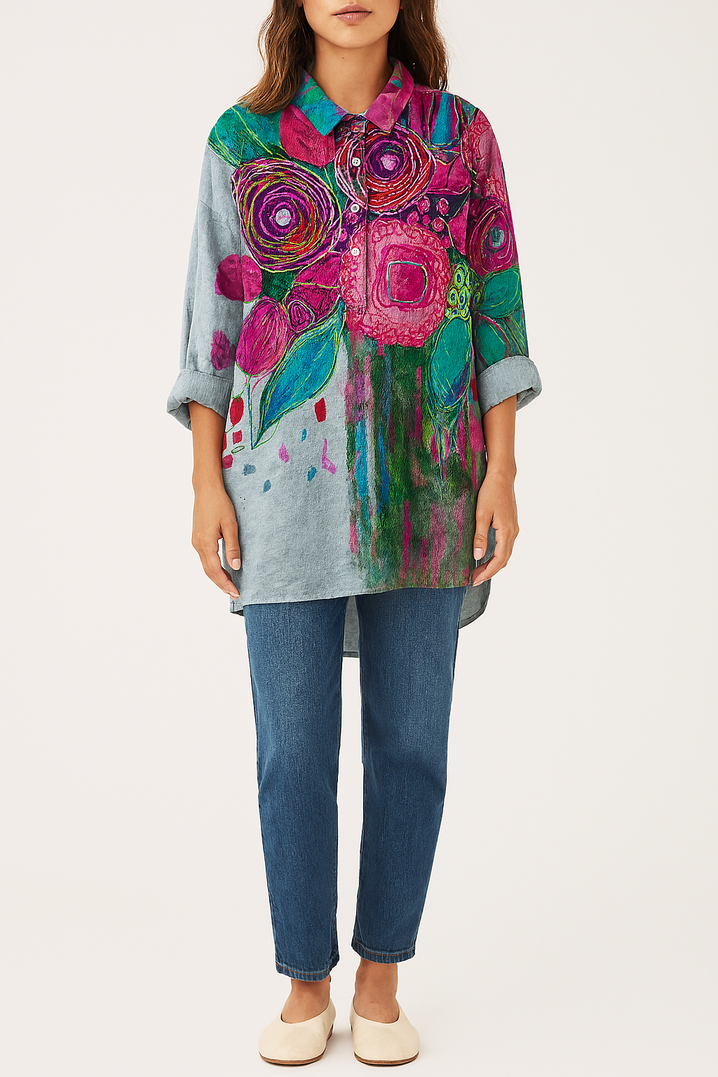 Damen Handmade Blumen-Shirt – Leichtes, handgefertigtes Sommer-Top