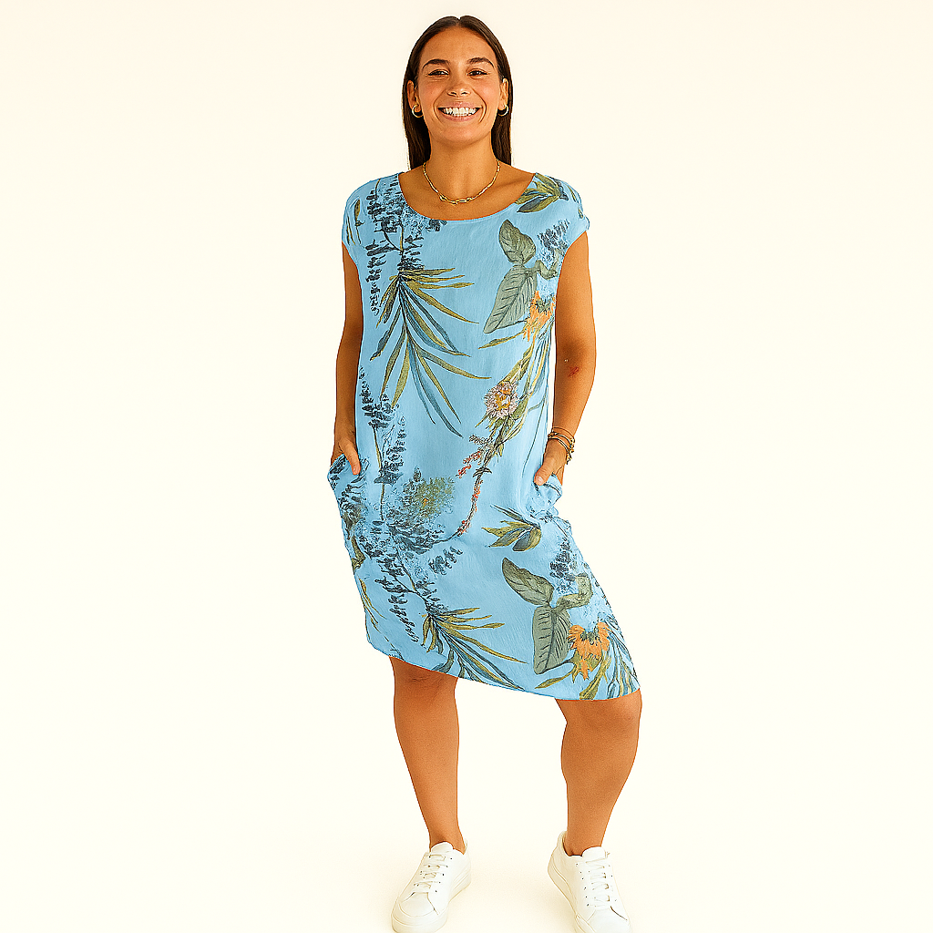 Damen Entspanntes Rundhals-Midi-Kleid – Leicht & mit Taschen