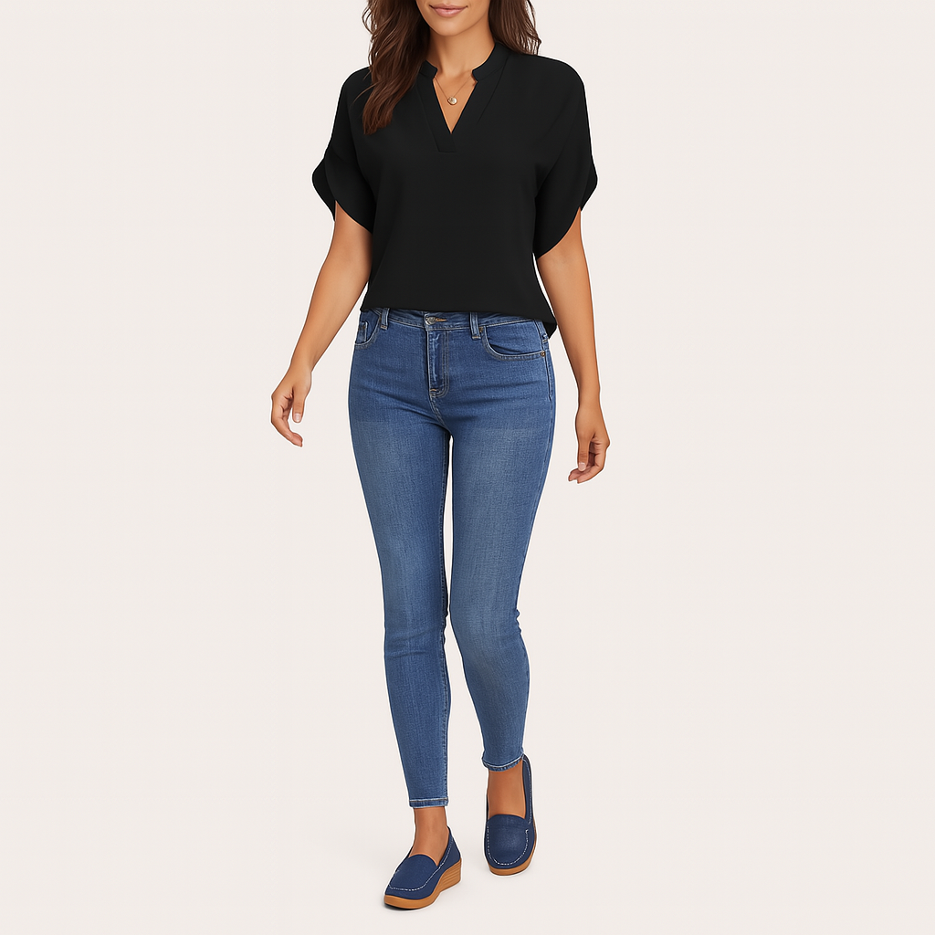 Bluse mit ausgestellten Ärmeln – Leichtes, lässiges Sommer-Top mit Rundhalsausschnitt