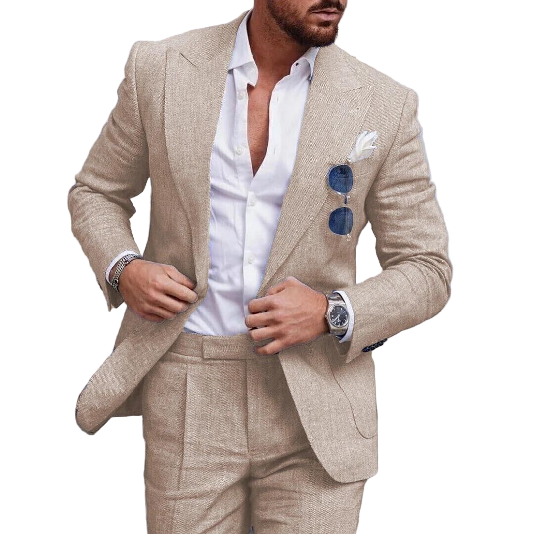 Herren Leinen-Anzug Set – 2-teiliges Sommerhochzeits- & Urlaubsoutfit