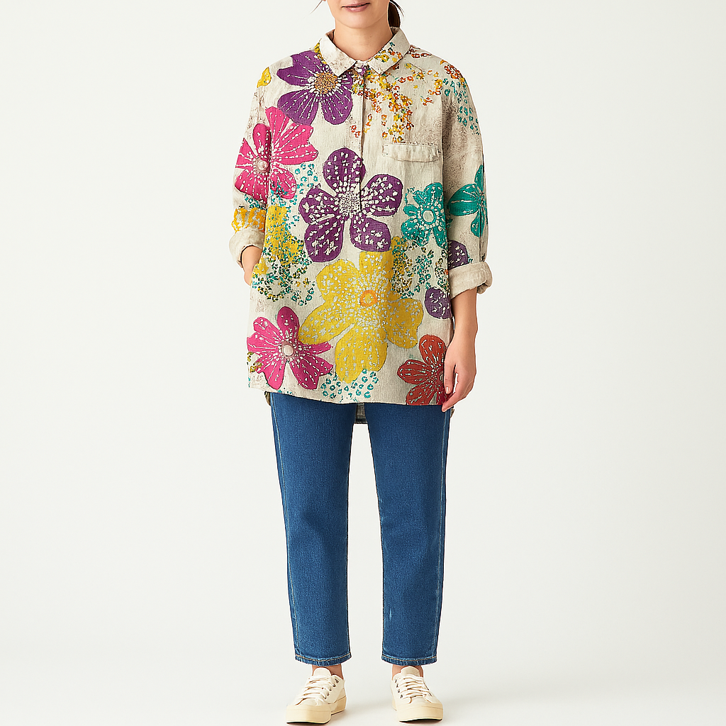 Damen Handmade Blumen-Shirt – Leichtes, handgefertigtes Sommer-Top