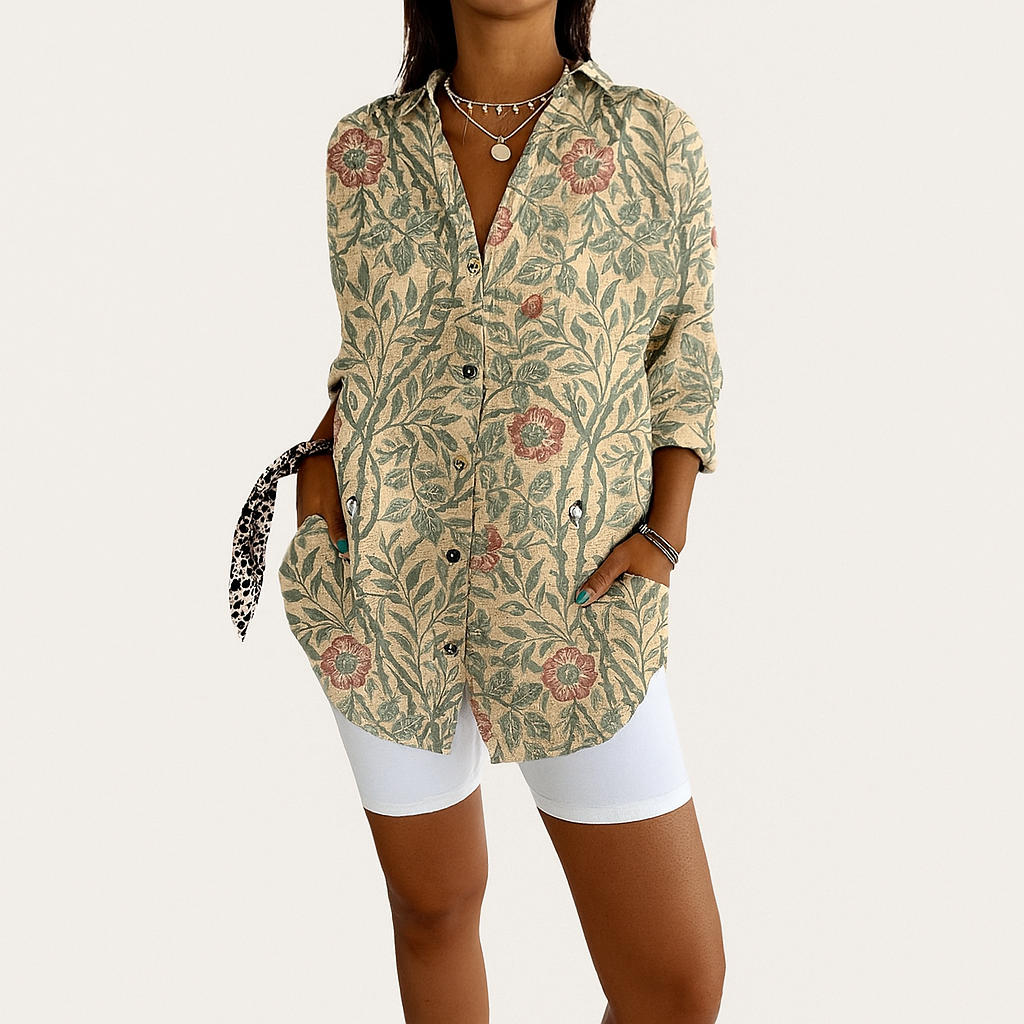 Damen Langarm-Blumen-Shirt – Leichte Bedruckte Bluse