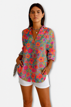Damen Langarm-Blumen-Shirt – Leichte Bedruckte Bluse