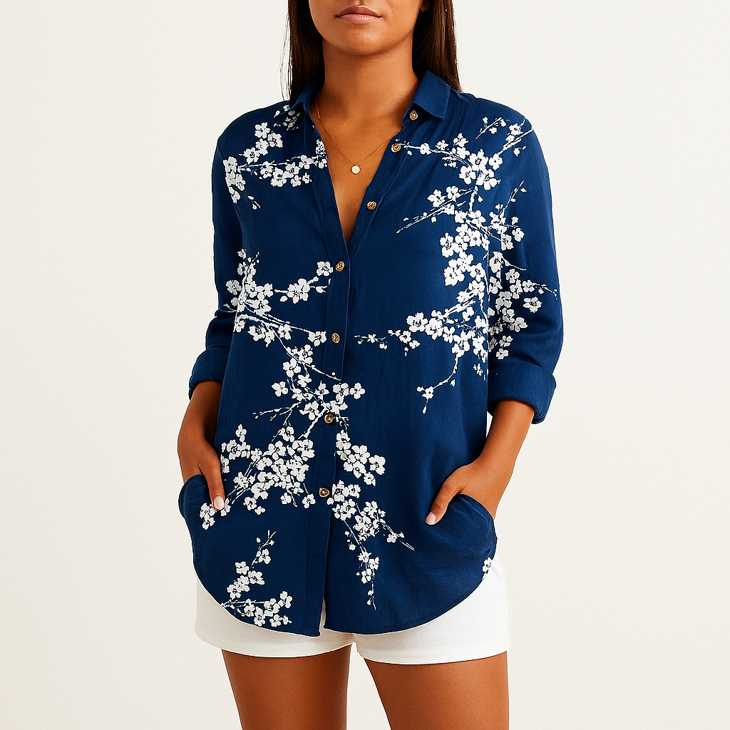 Damen Langarm-Blumen-Shirt – Leichte Bedruckte Bluse