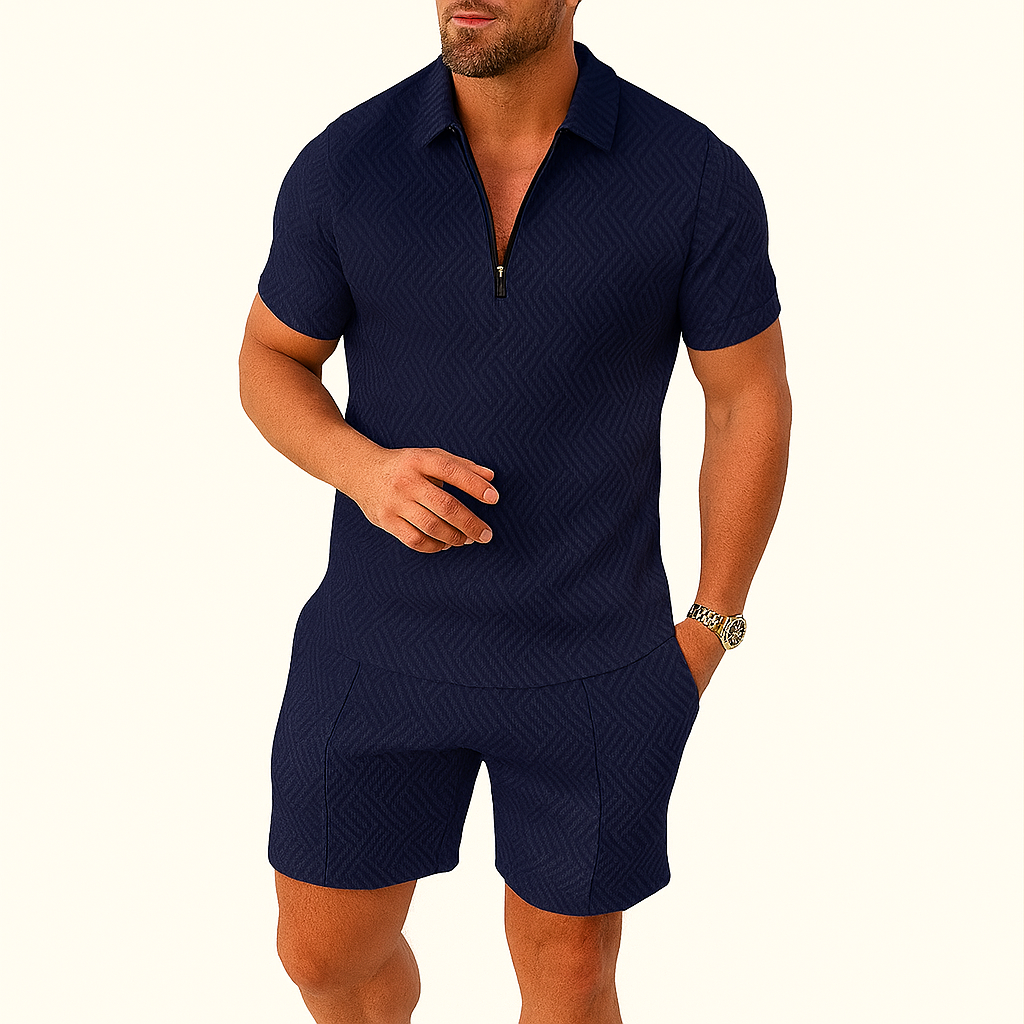 Herren Geometrisches Zip-Up Co-ord Shorts-Set – Sommer Tracksuit