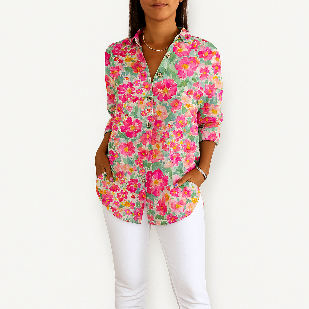Damen Langarm-Blumen-Shirt – Leichte Bedruckte Bluse