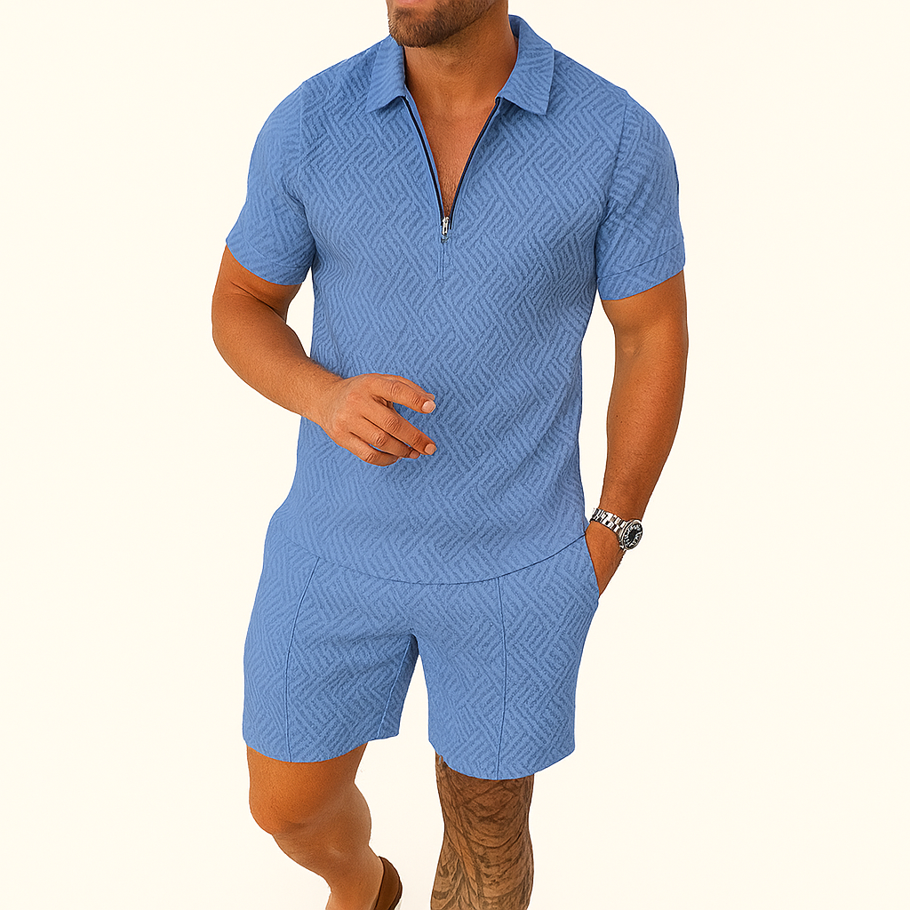 Herren Geometrisches Zip-Up Co-ord Shorts-Set – Sommer Tracksuit