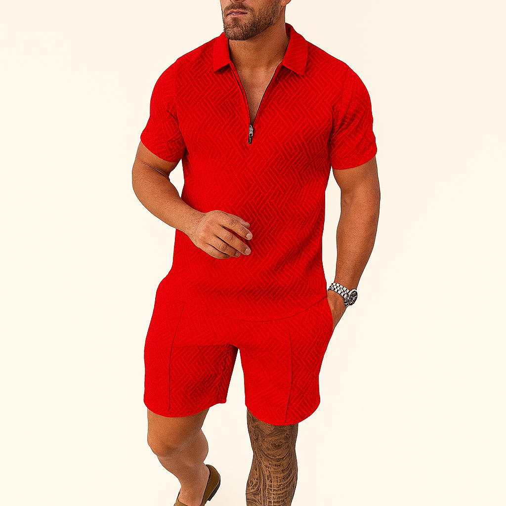 Herren Geometrisches Zip-Up Co-ord Shorts-Set – Sommer Tracksuit