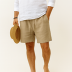 Herren Sommer Leinen Shorts – Leichter Bund mit Kordelzug und elastischem Taillenbund