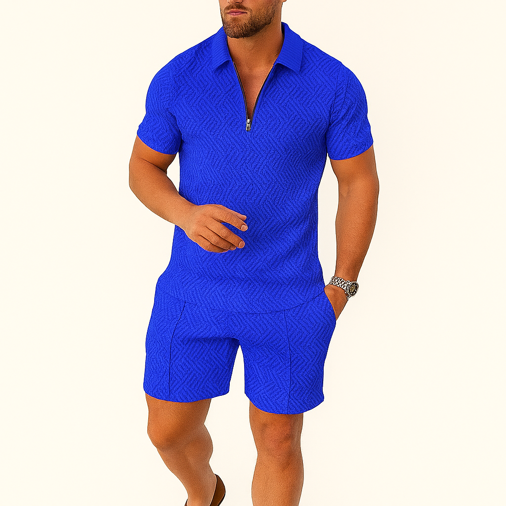 Herren Geometrisches Zip-Up Co-ord Shorts-Set – Sommer Tracksuit