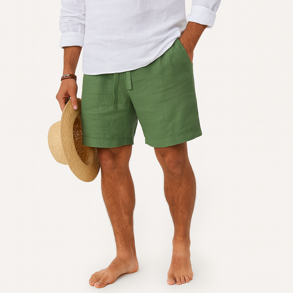 Men’s Summer Linen Shorts – Lightweight Drawstring & Elastic Waist